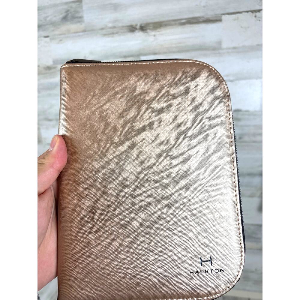 H HALSTON Women’s Gold Jewelry Portfolio Travel Case Organizer Zip Storage